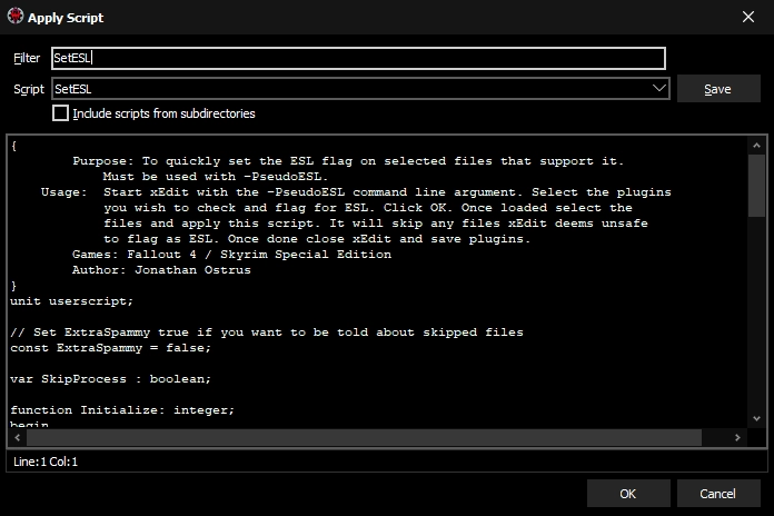 Selecting the SetESL script